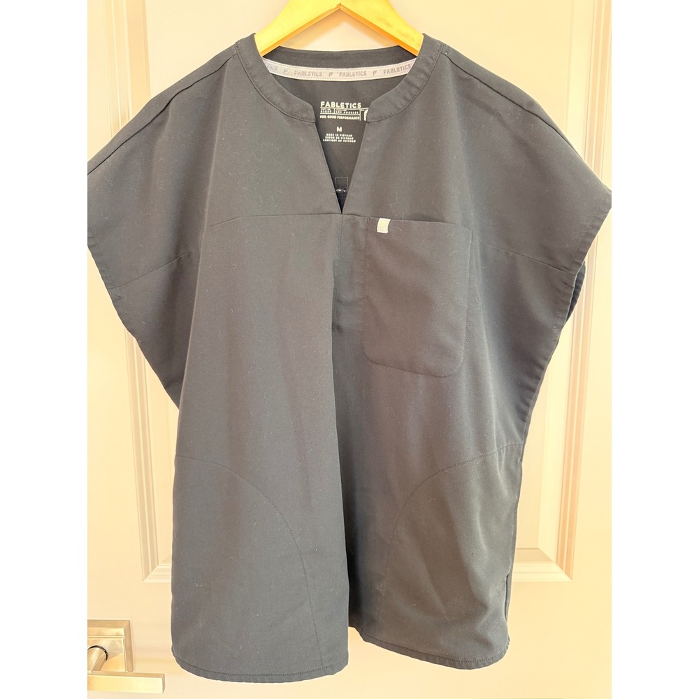 Fabletics Feel Good Performance Black Scrub Top Womens Size Medium Split Neck